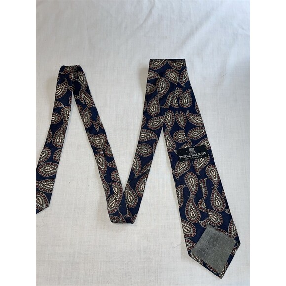 Pierre Balmain Men’s Dress Tie Size 55” Navy Blue Paisley Silk Business Formal - Picture 8 of 12